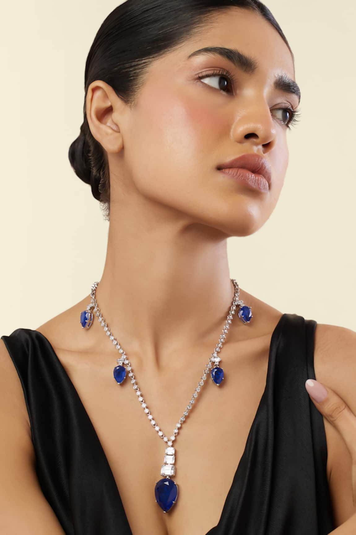 Isharya Sapphire Radiance Rhodium Plated Long Necklace 