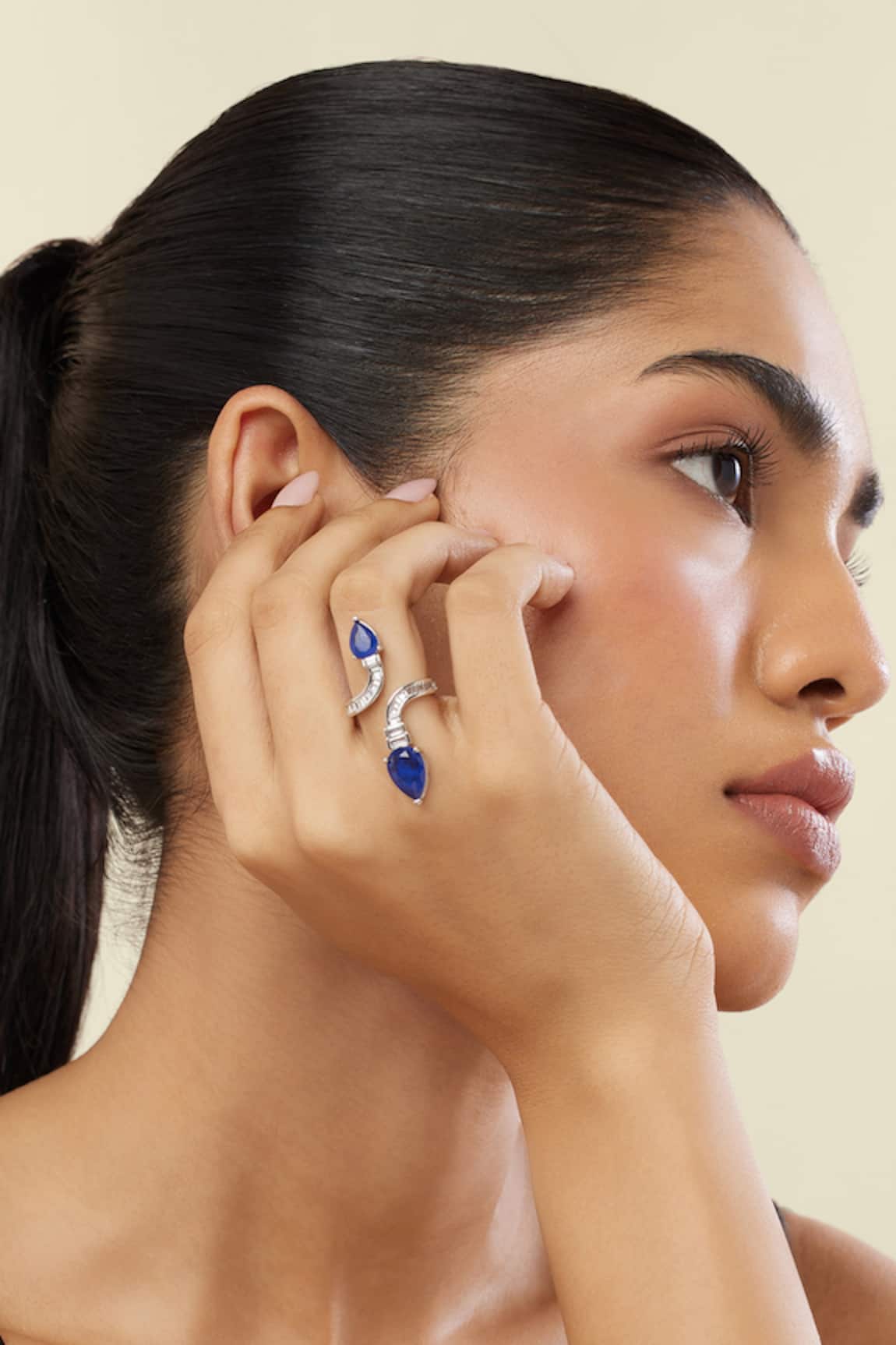 Isharya Celestial Sapphire Statement Rhodium Plated Ring 