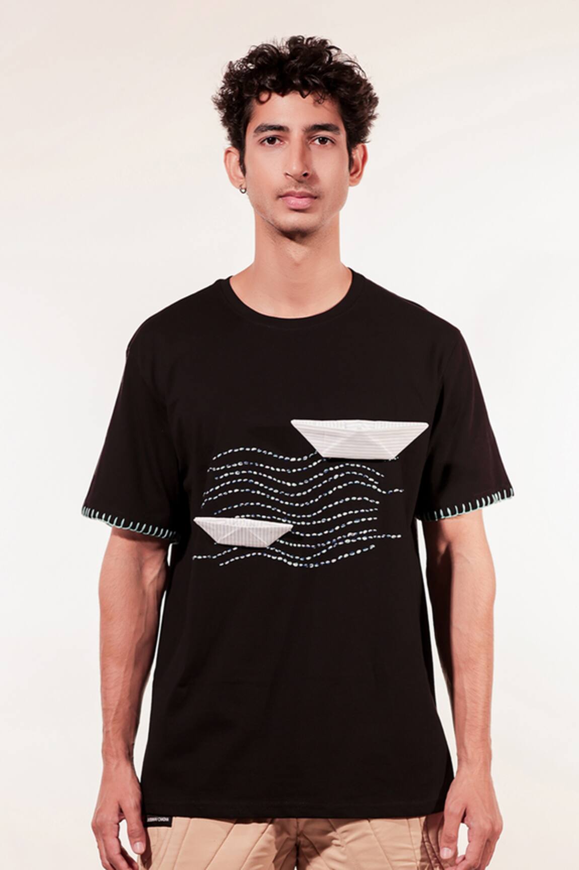Jubinav Chadha Origami Boat And Waves Embroidered T-Shirt 