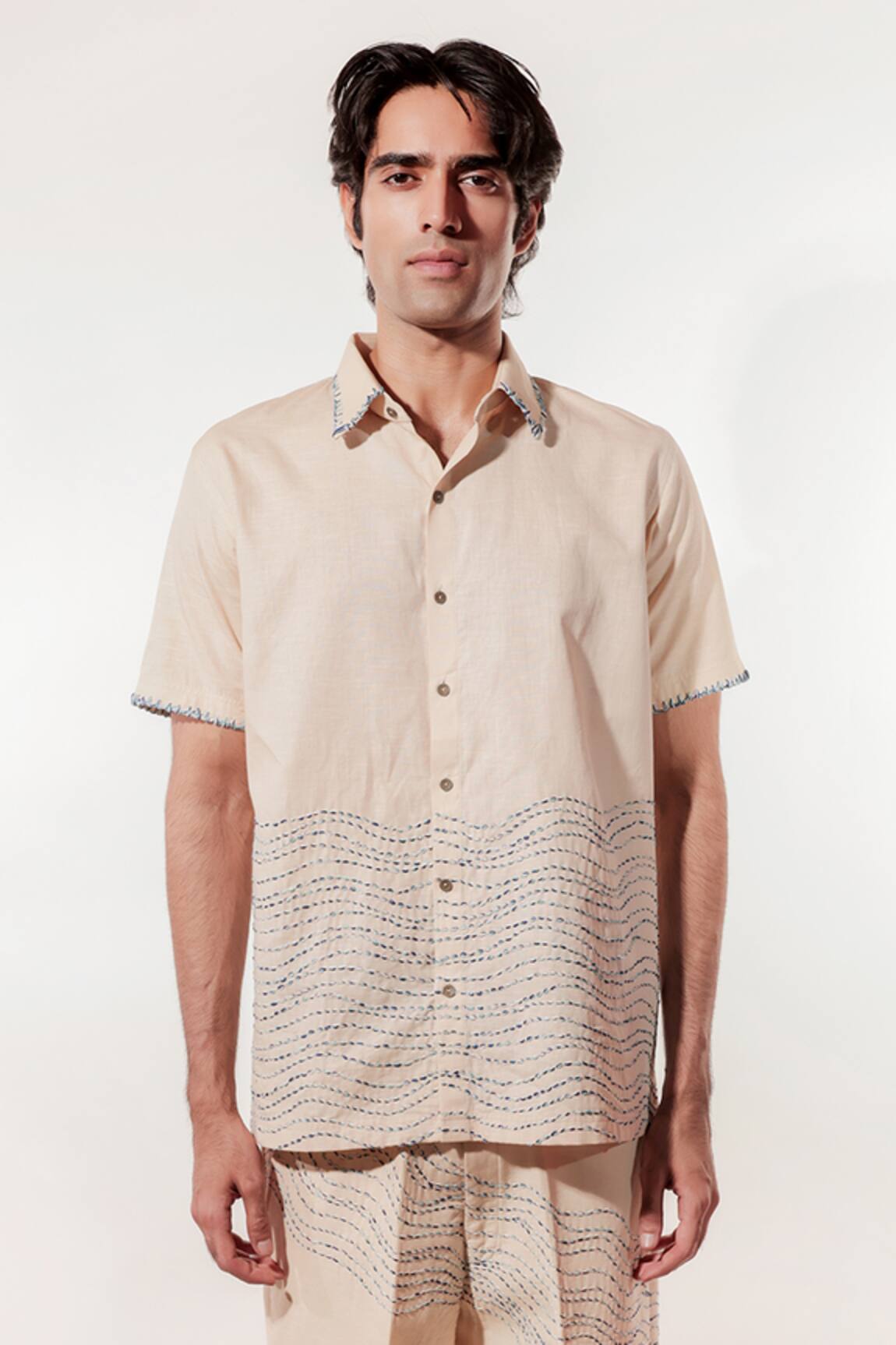 Jubinav Chadha Kantha Embroidered Cream Shirt 