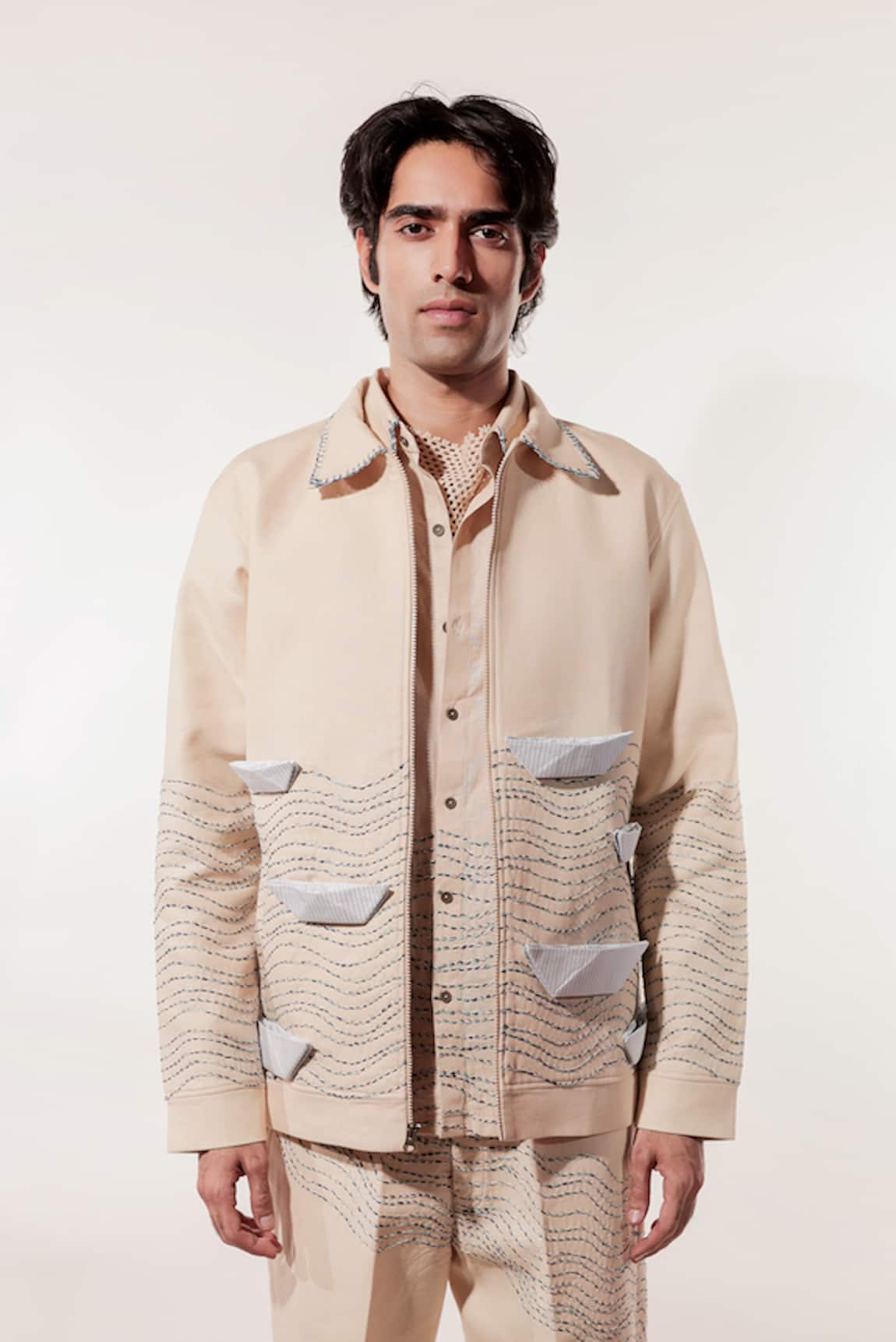 Jubinav Chadha Origami Boat And Kantha Embroidered Jacket 
