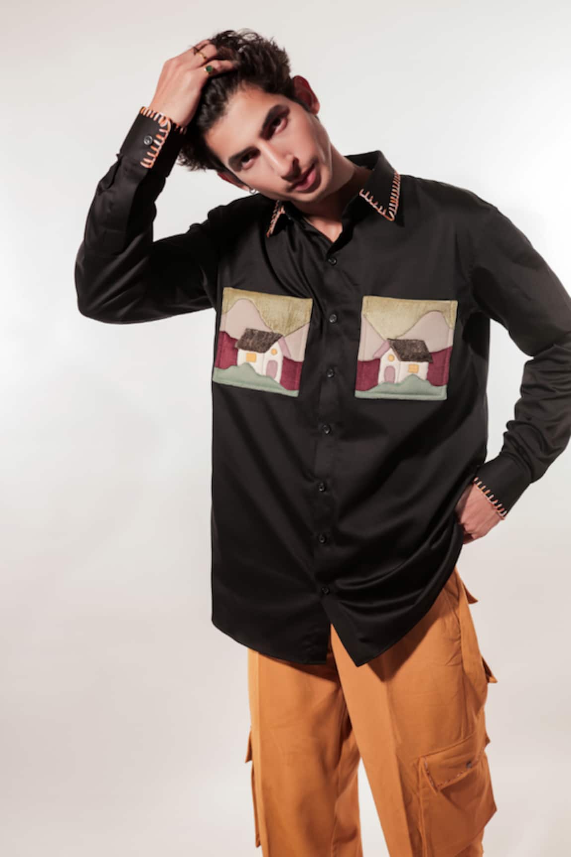 Jubinav Chadha Waterfall Patchwork Embroidered Shirt 