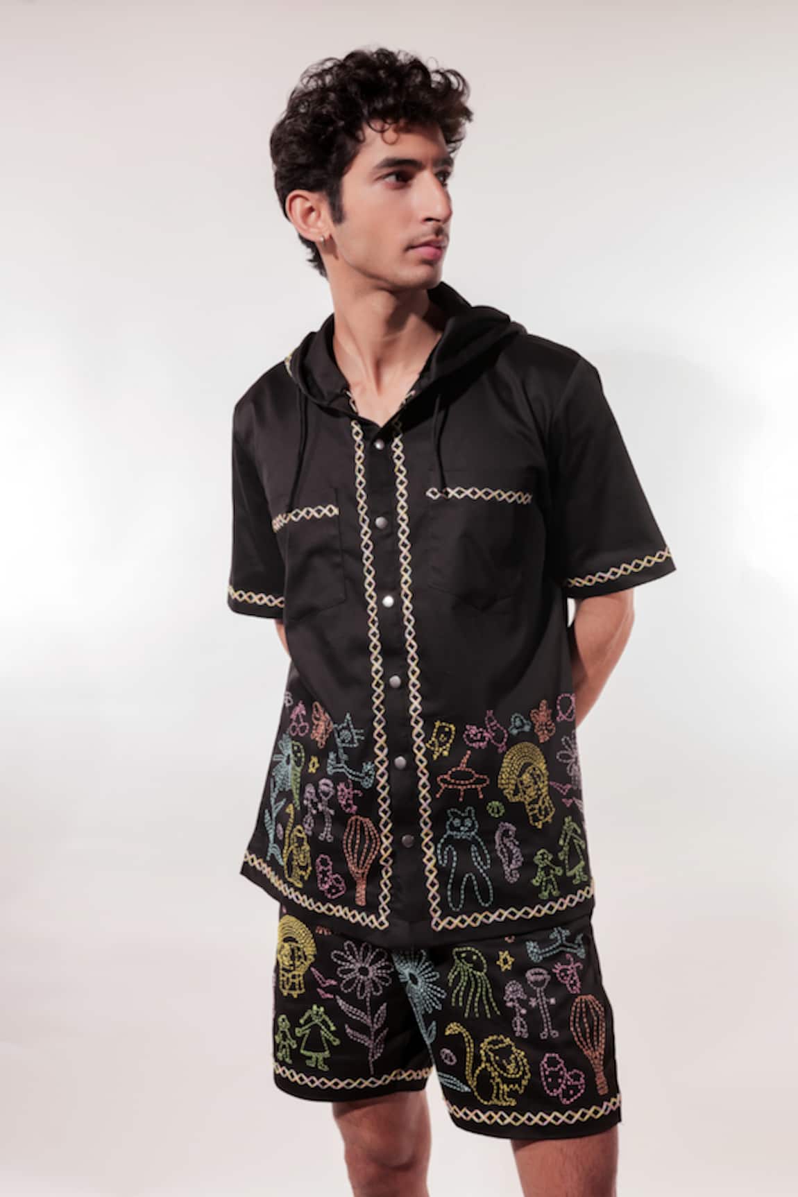 Jubinav Chadha Kantha Doodle Hand Embroidered Shirt & Shorts Set 