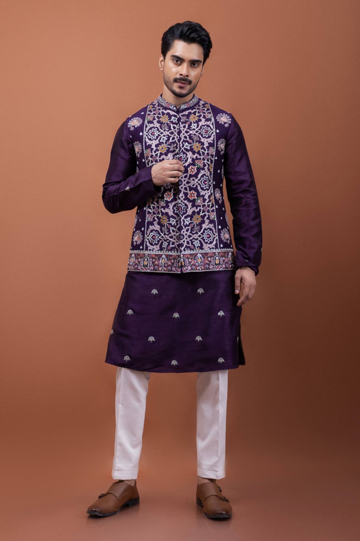 PAARSH Purple Regalia Embroidered Nehru Jacket Set 