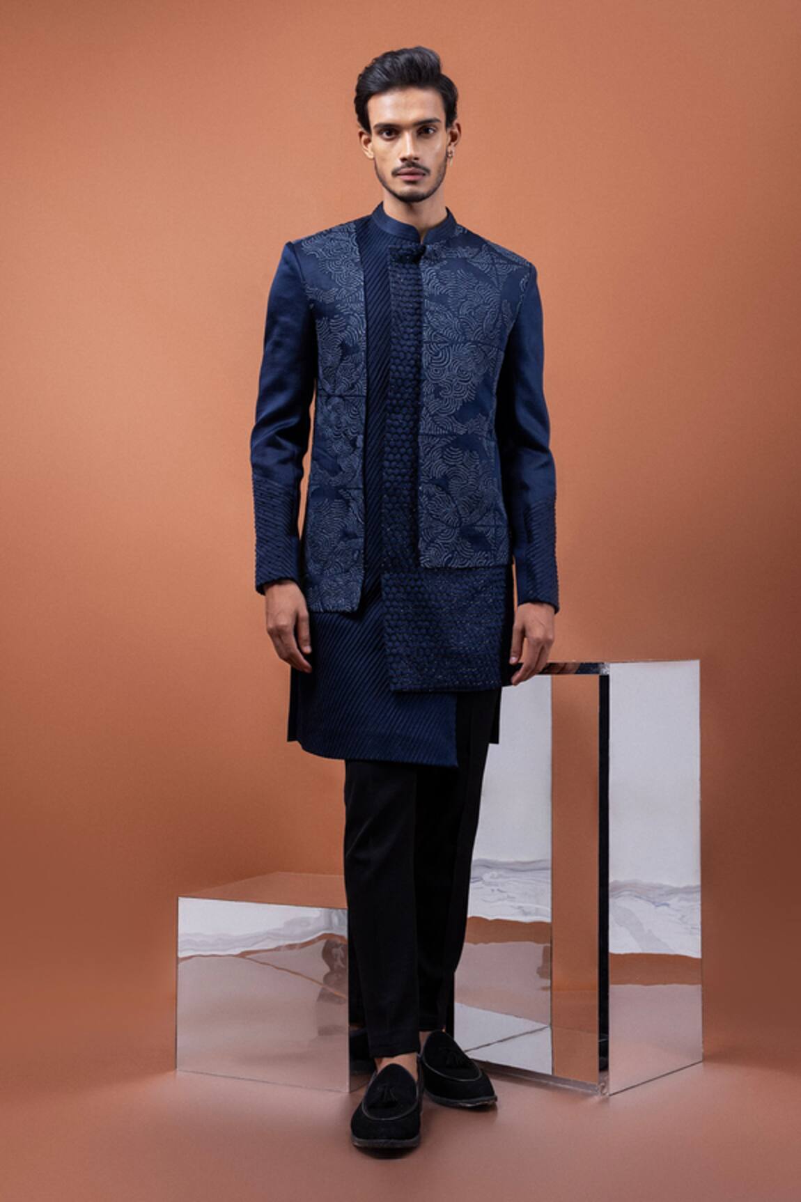 PAARSH Blue Aviary Achkan With Pant 