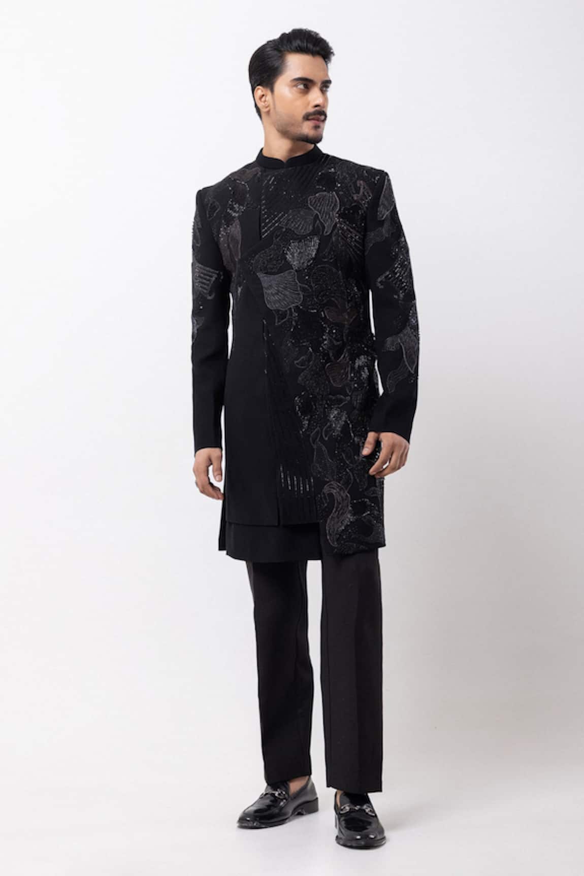 PAARSH Noir Carve Achkan With Pant 