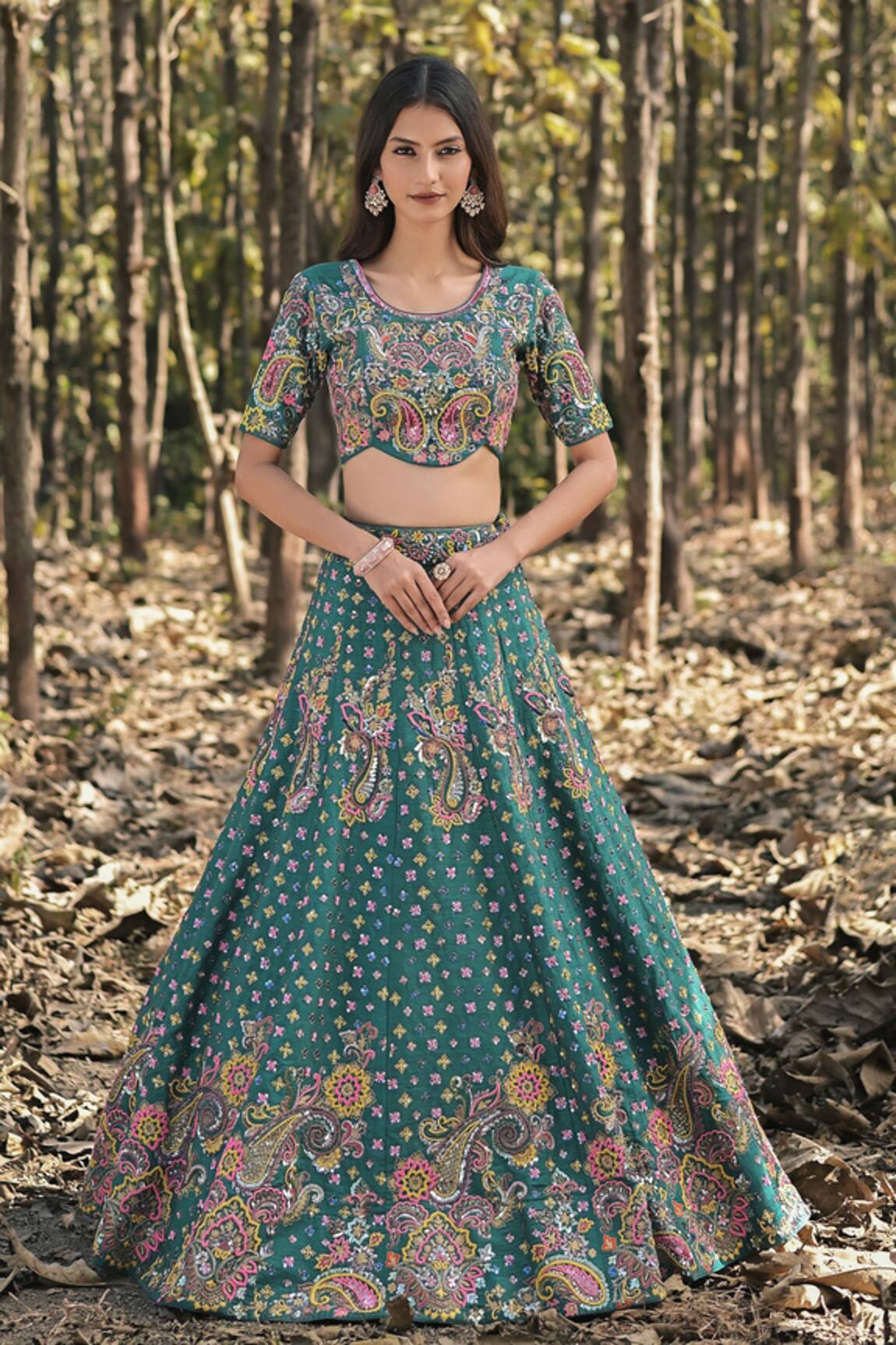 Panihari Raw Silk Embroidered Lehenga Set