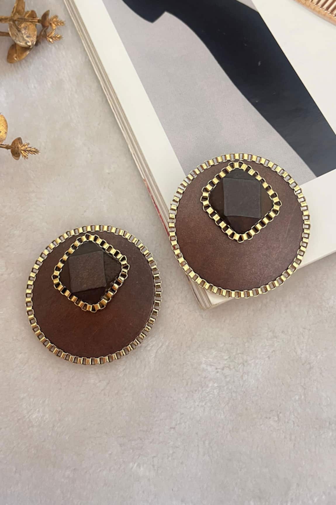 Rejuvenate Jewels Bold Brown Sawdust Studs 
