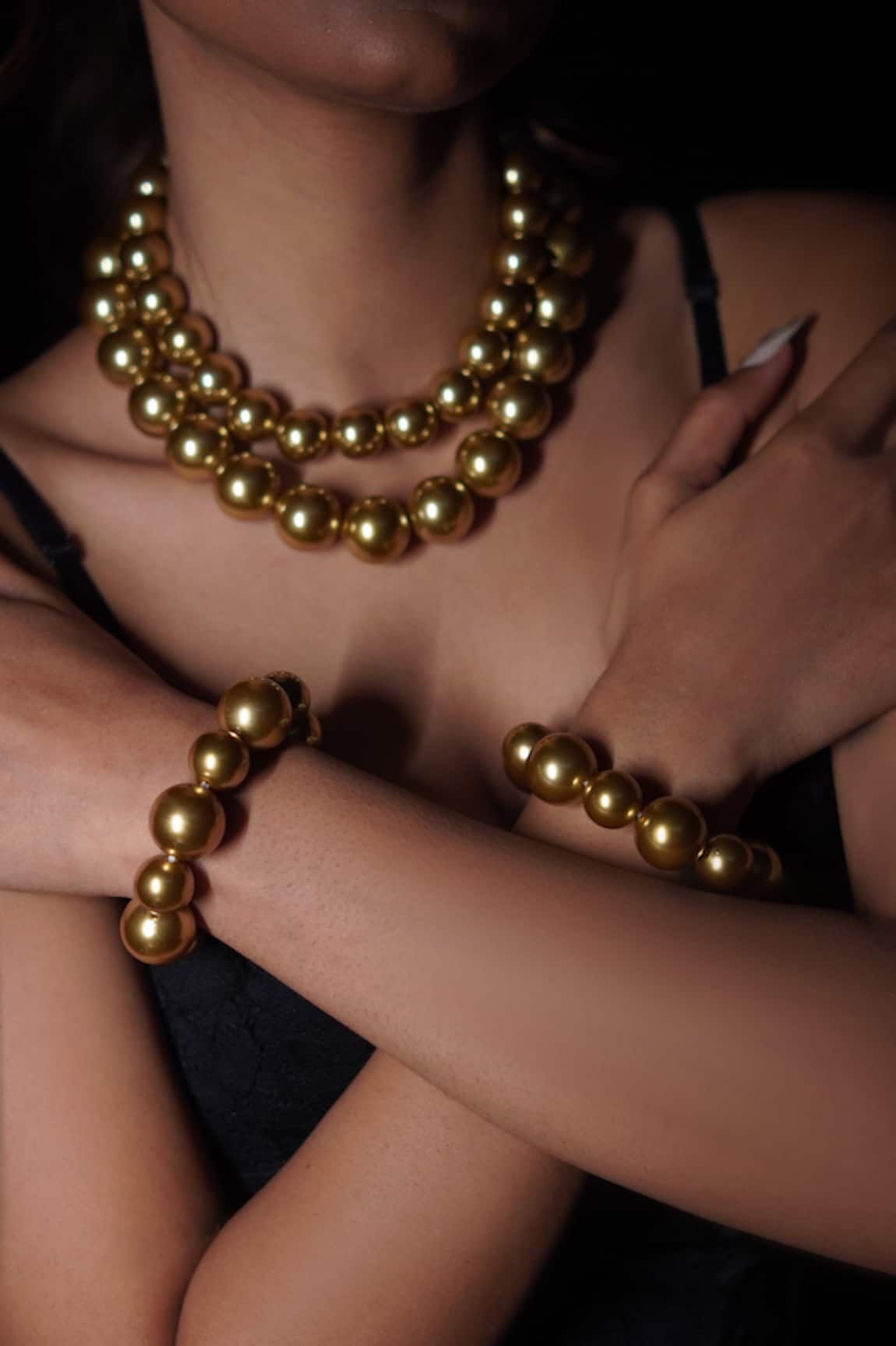 Rejuvenate Jewels Two-Layered Golden Pearls Statement Necklace 