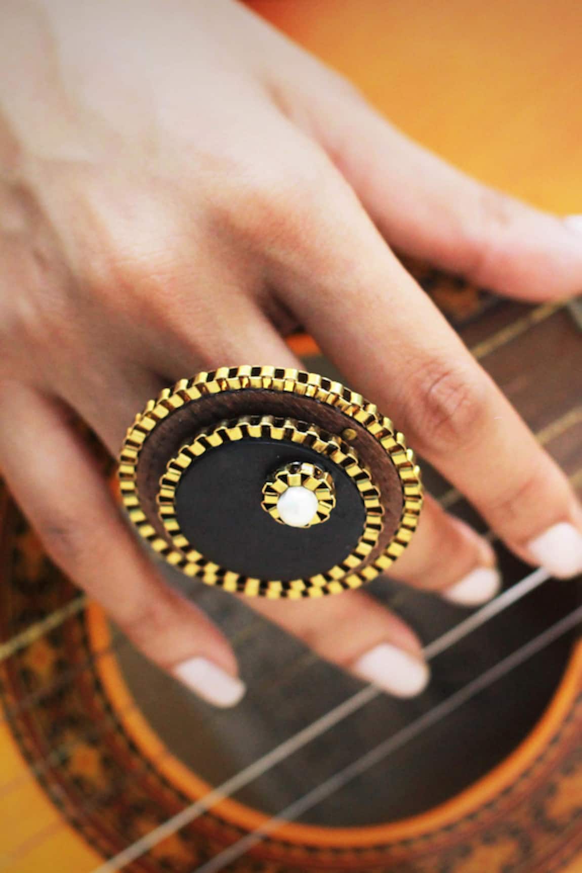 Rejuvenate Jewels Layered Wooden Pearl Ring 