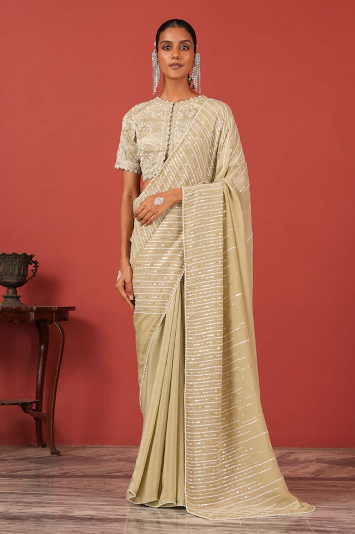 Suruchi Parakh Hand-Embroidered Cutwork Blouse With Sequin Saree 