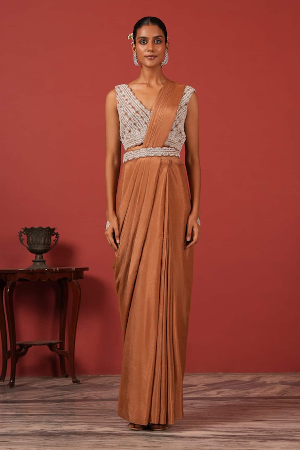 Suruchi Parakh Embroidered Blouse & Pre-Draped Saree Set 