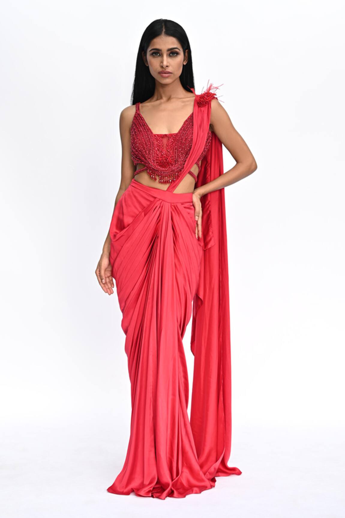 Rabiya Savlani Pre-Draped Saree With Embroidered Sculpted Blouse 