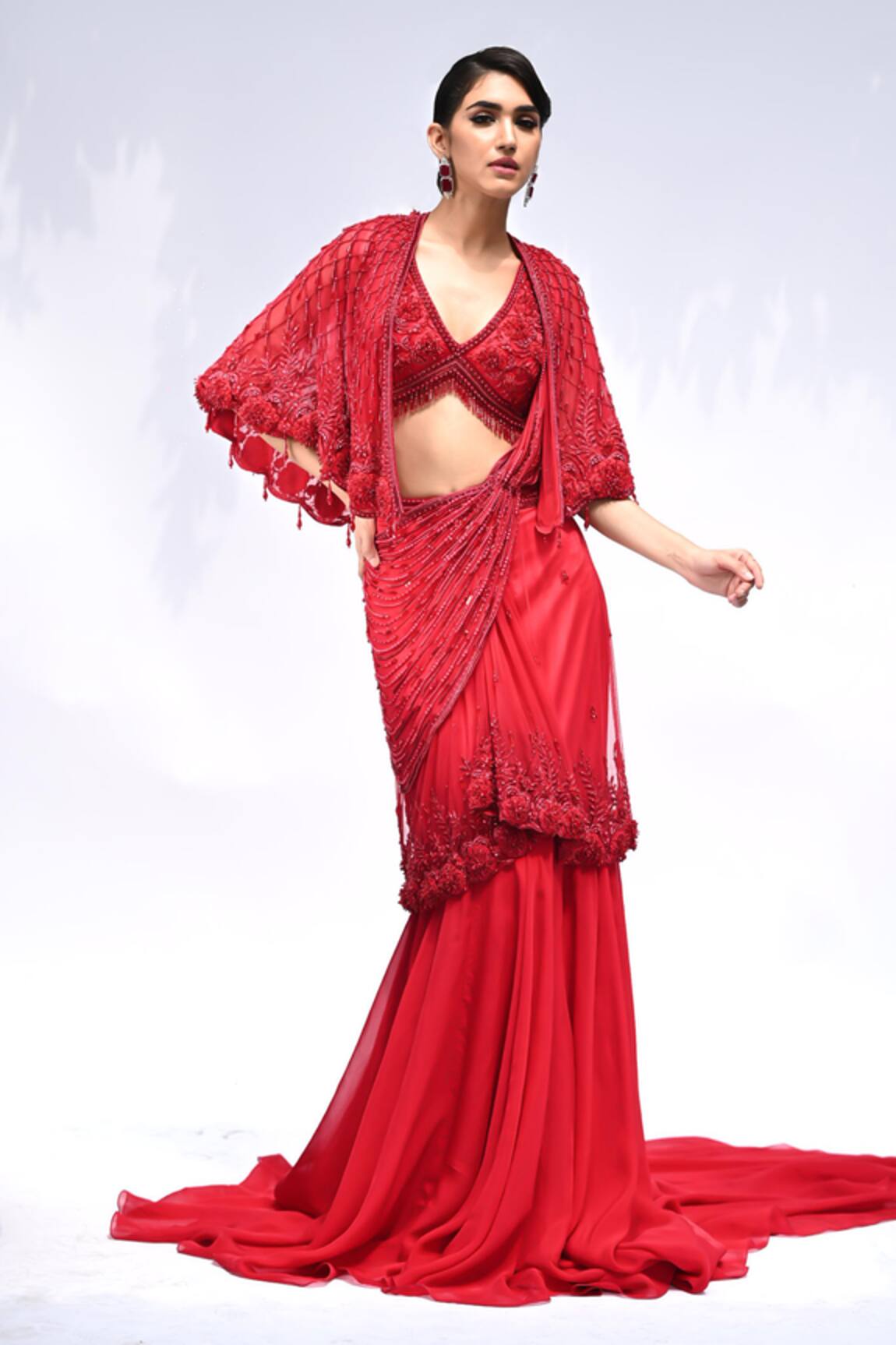 Rabiya Savlani High Waisted Pre-Draped Skirt Saree With Embellished Blouse 