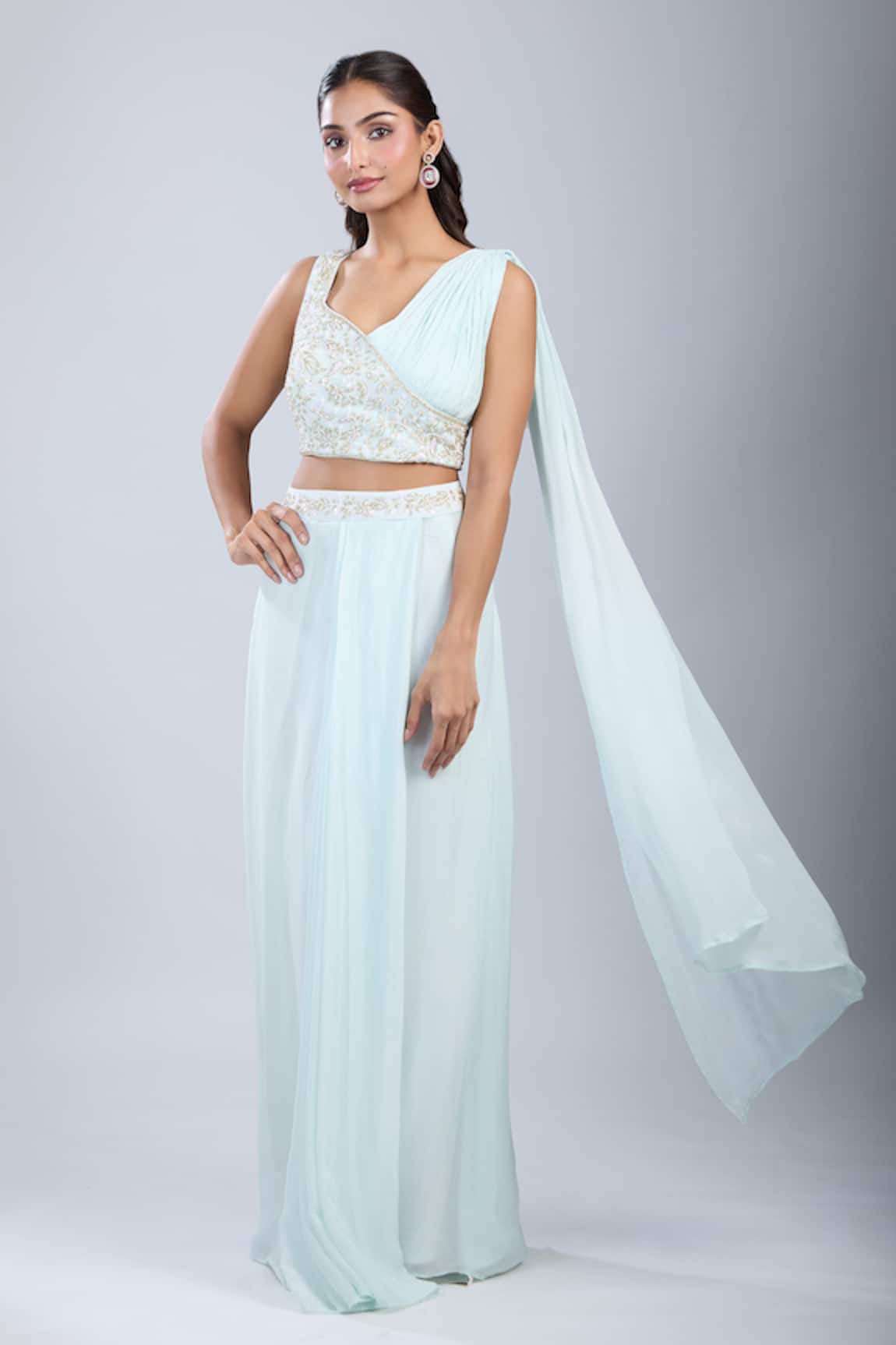 Samyukta Singhania Embellished Blouse With Draped Skirt 