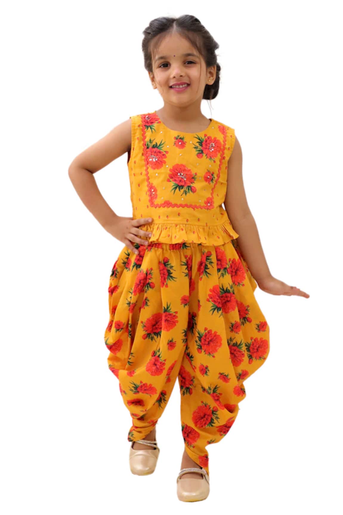 Lil Drama Genda Phool Floral Pattern Crop Top & Dhoti Pant Set 