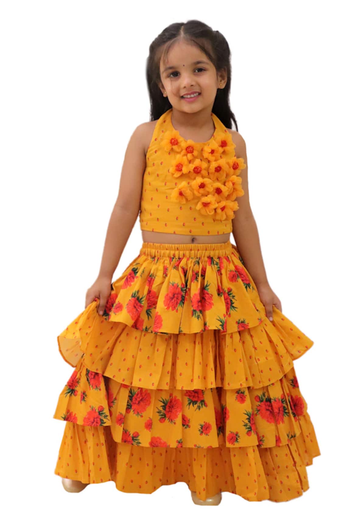 Lil Drama Floral Applique Blouse With Lehenga 