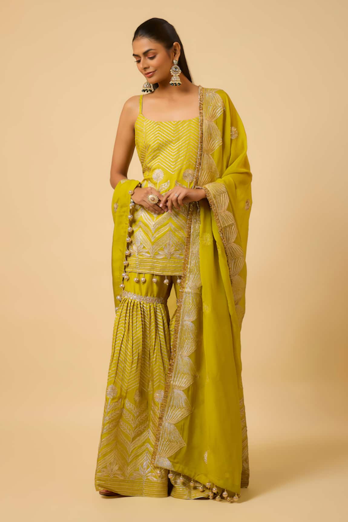 Monk & Mei By Sonia Anand Aishwarya Embroidered Kurta Sharara Set 