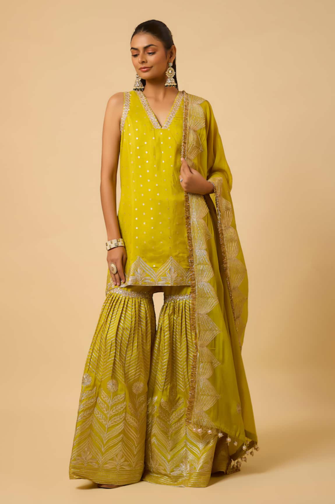 Monk & Mei By Sonia Anand Bala Polka Dot Woven Kurta Sharara Set 