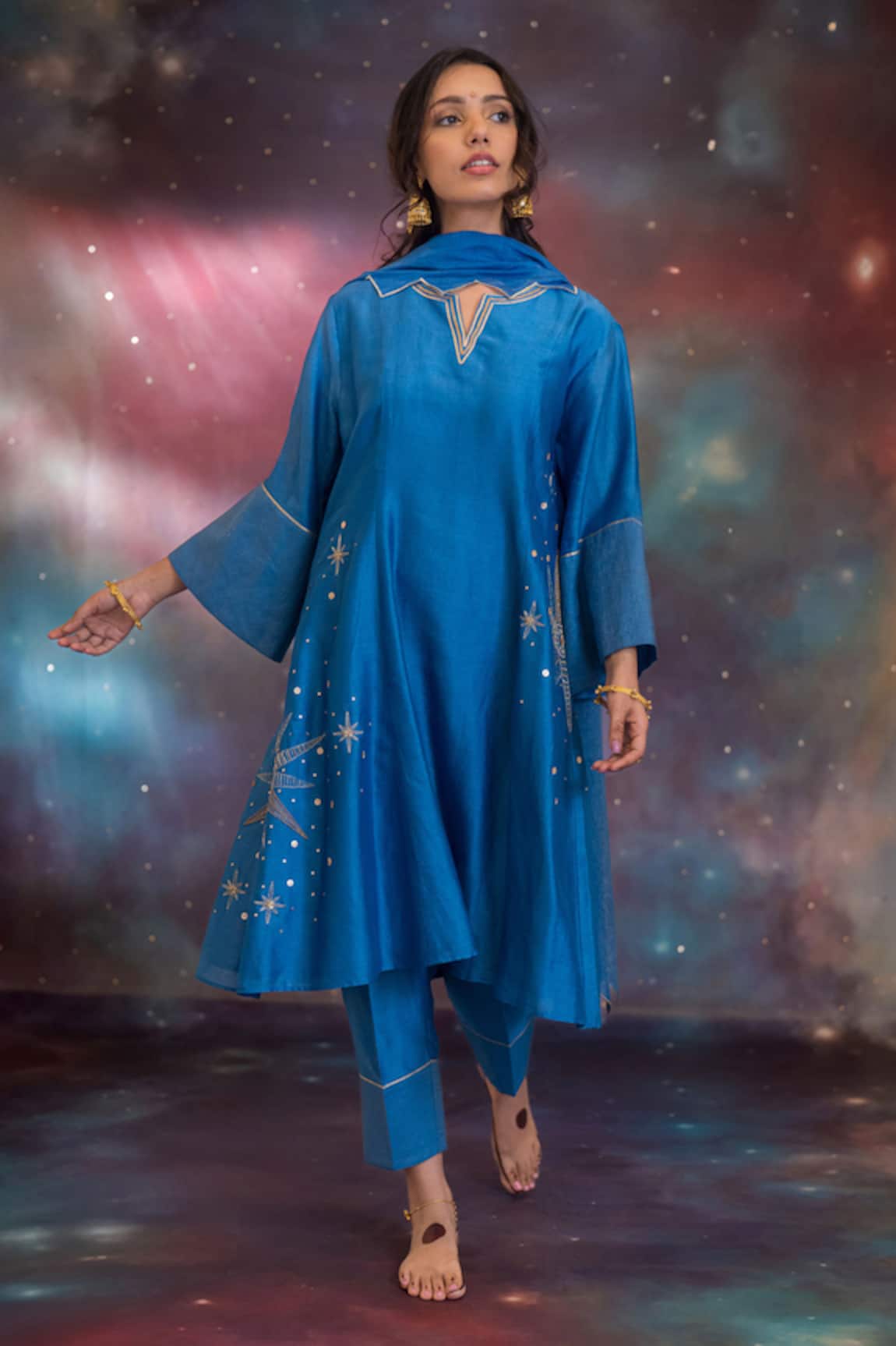 Kacha Tanka Sitara Embroidered A-Line Kurta Set 
