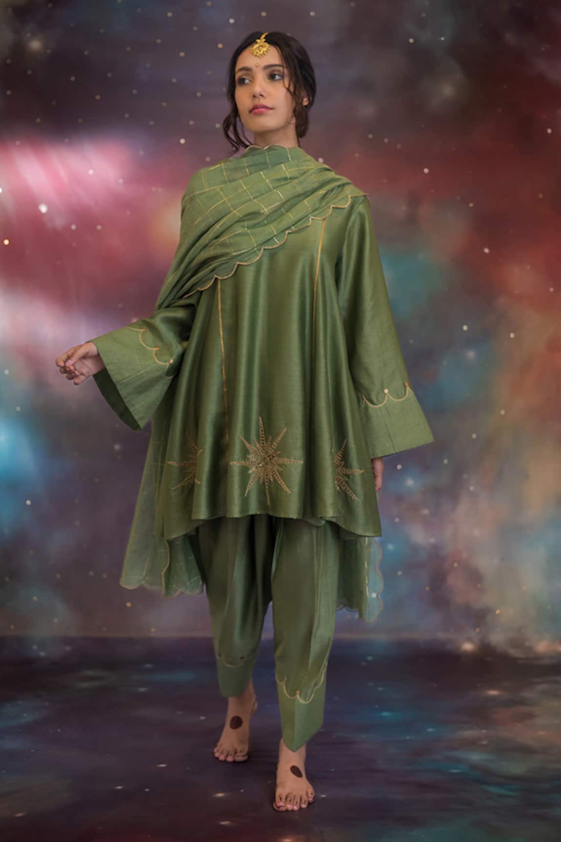 Kacha Tanka Rooh Chanderi Embroidered A-Line Kurta Set 