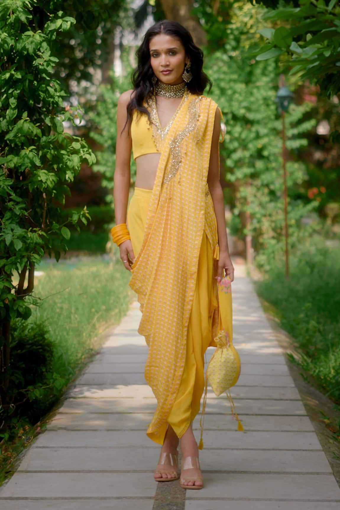 Nikasha Haseena Printed Pre-Draped Dhoti Saree With Blouse 