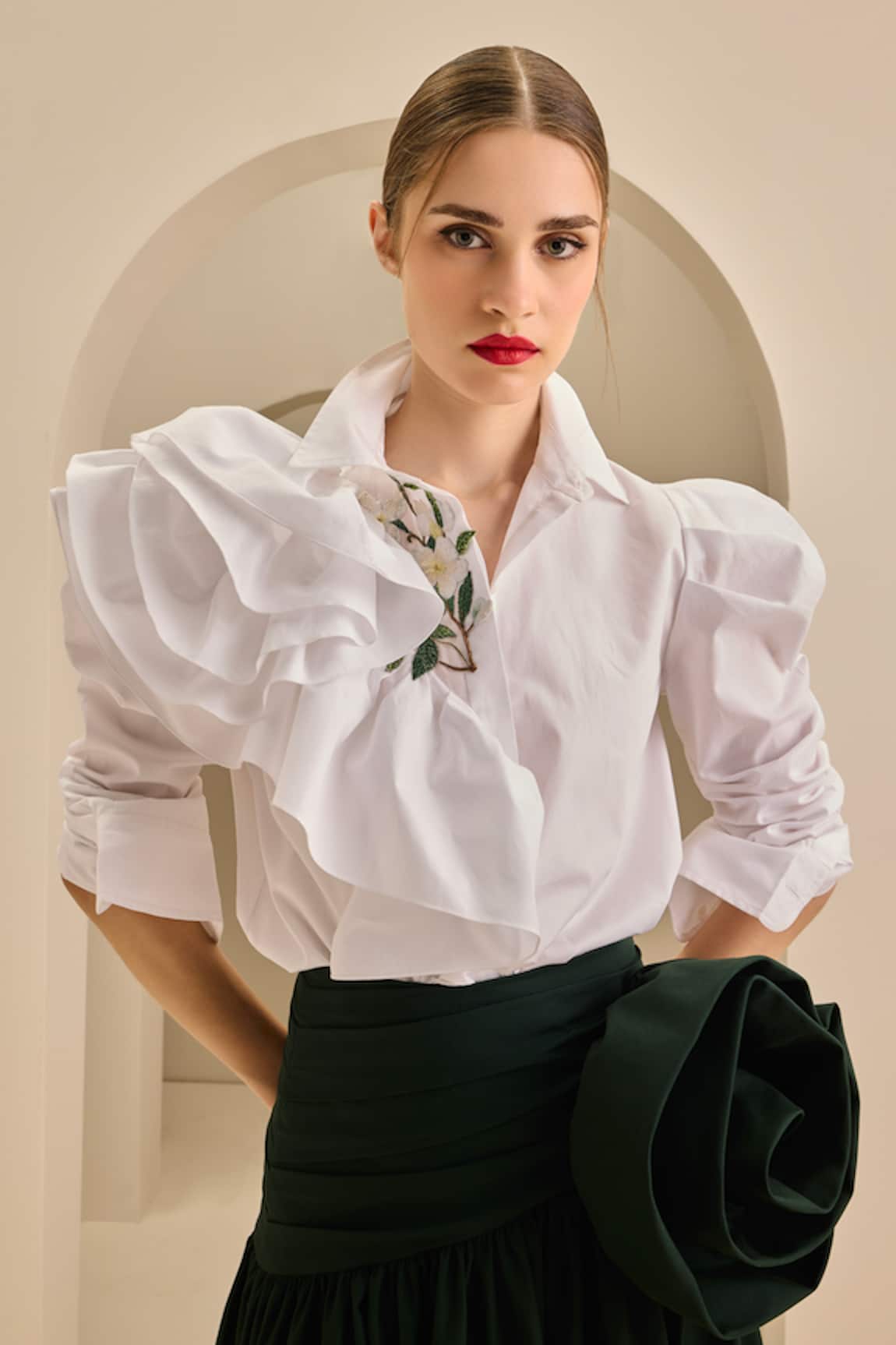 Gauri & Nainika Pouf Sleeve Ruffled Shirt 