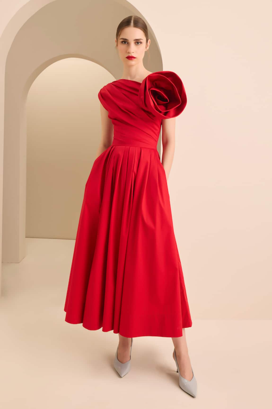 Gauri & Nainika Sculpted Flower Midi Dress 