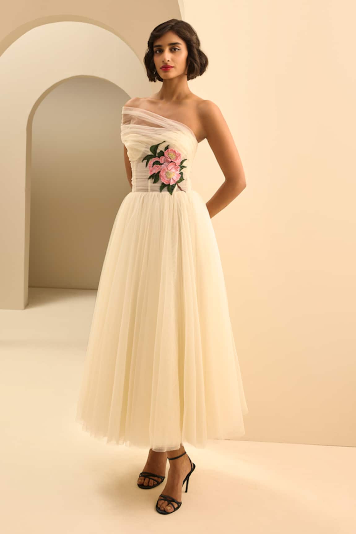 Gauri & Nainika One Shoulder Draped Dress 