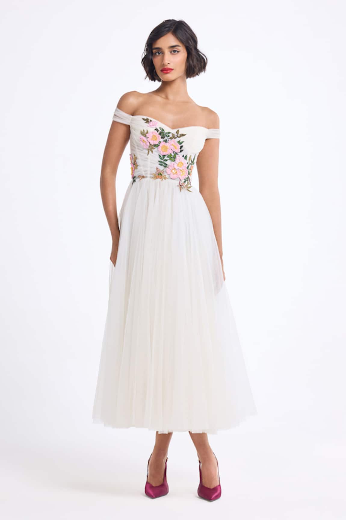 Gauri & Nainika Off Shoulder Draped Dress 
