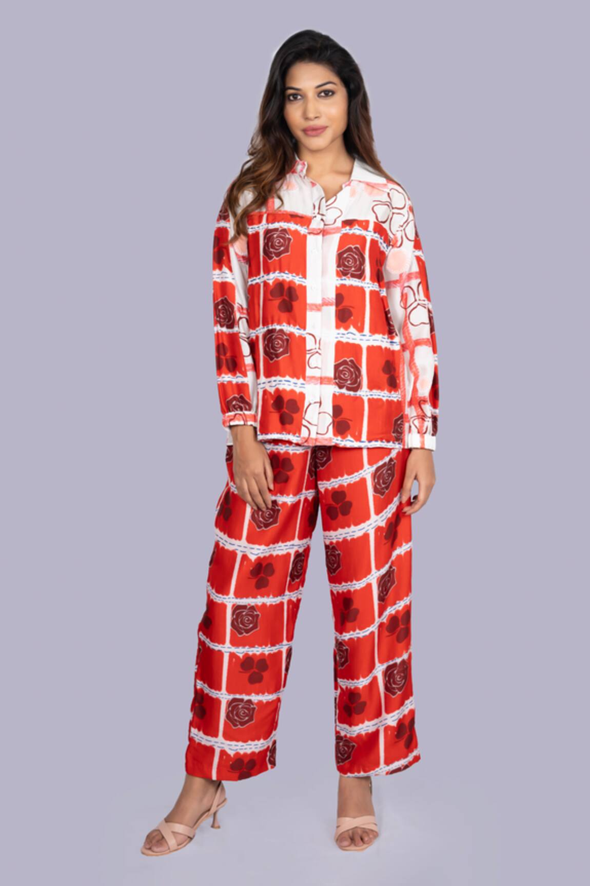 Jajobaa Geometrical Print Velvet Touch Shirt & Pant Set 