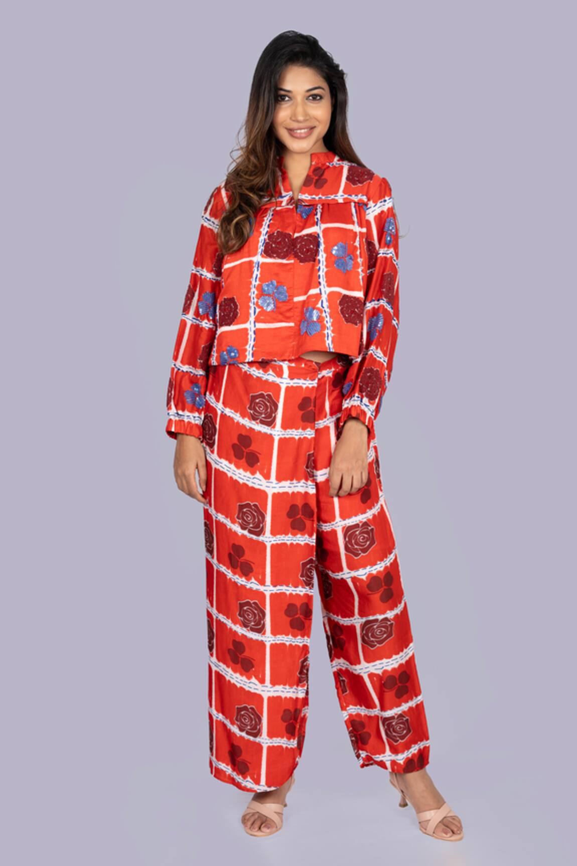Jajobaa Floral Geometrical Print Top & Pant Set 