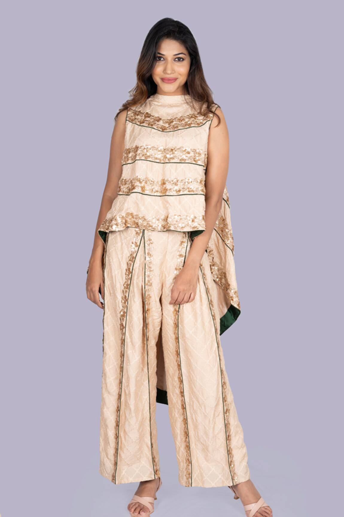 Jajobaa Golden Embroidered Top & Pant Set 