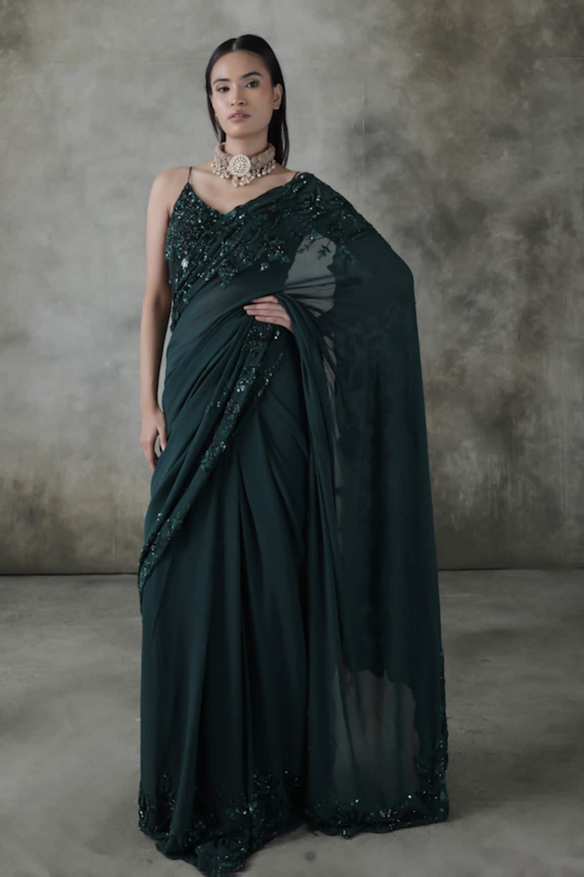Premya By Manishii Hand Embroidered Saree With Blouse 