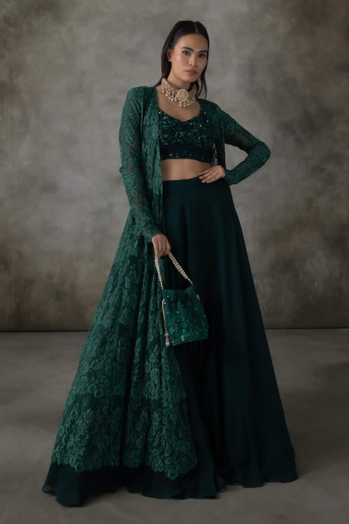 Premya By Manishii Hand Embroidered Jacket Lehenga Set 