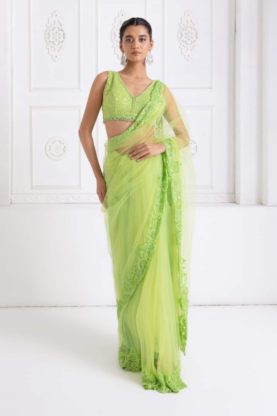 Premya By Manishii Embroidered Saree With Blouse 