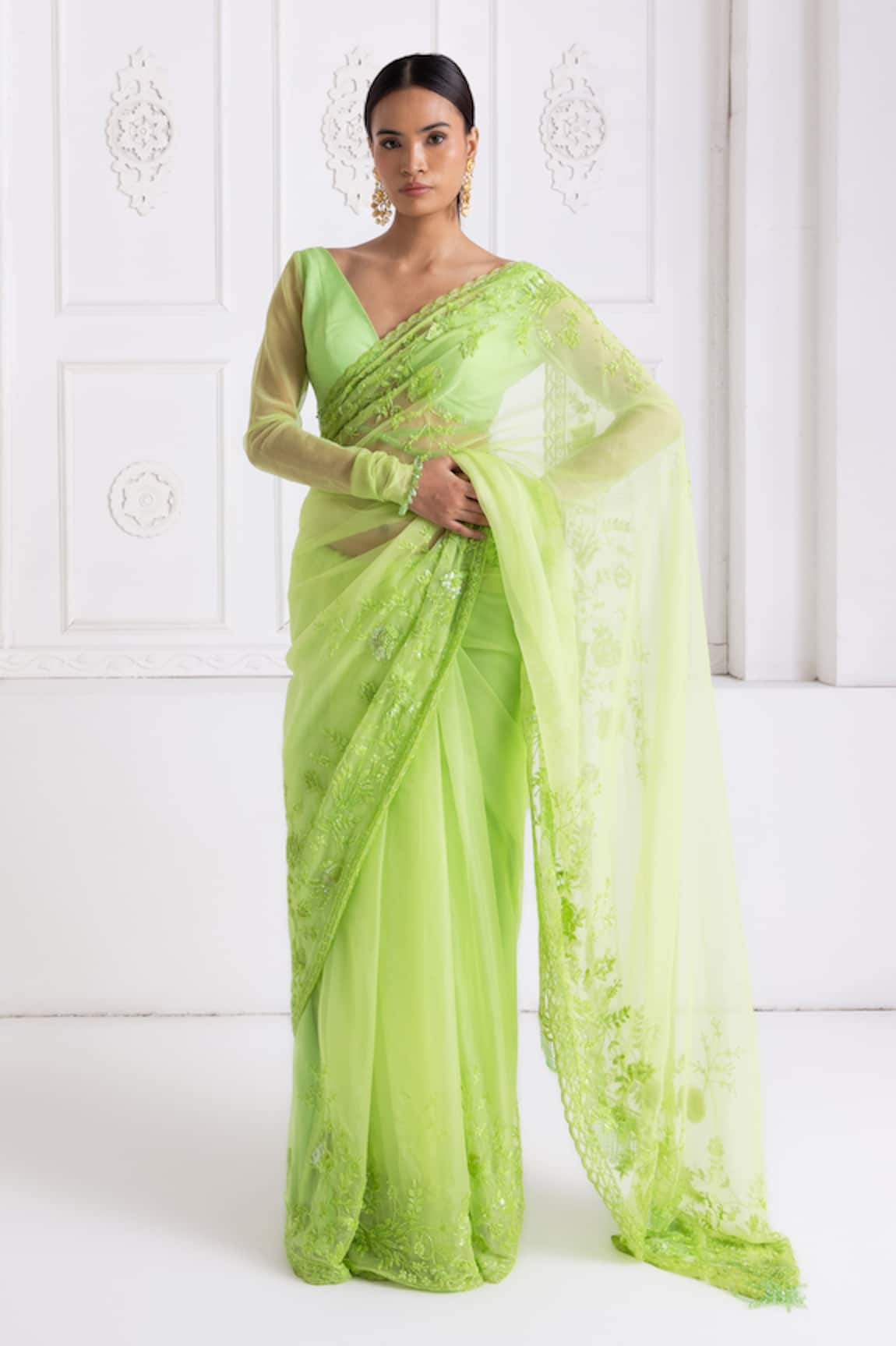 Premya By Manishii Hand Embroidered Saree With Blouse 