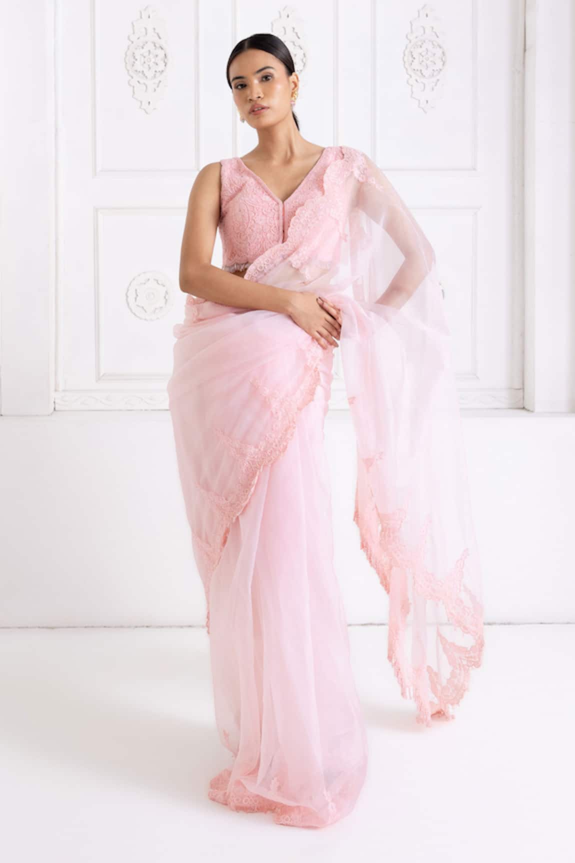 Premya By Manishii Floral Embroidered Saree With Blouse 