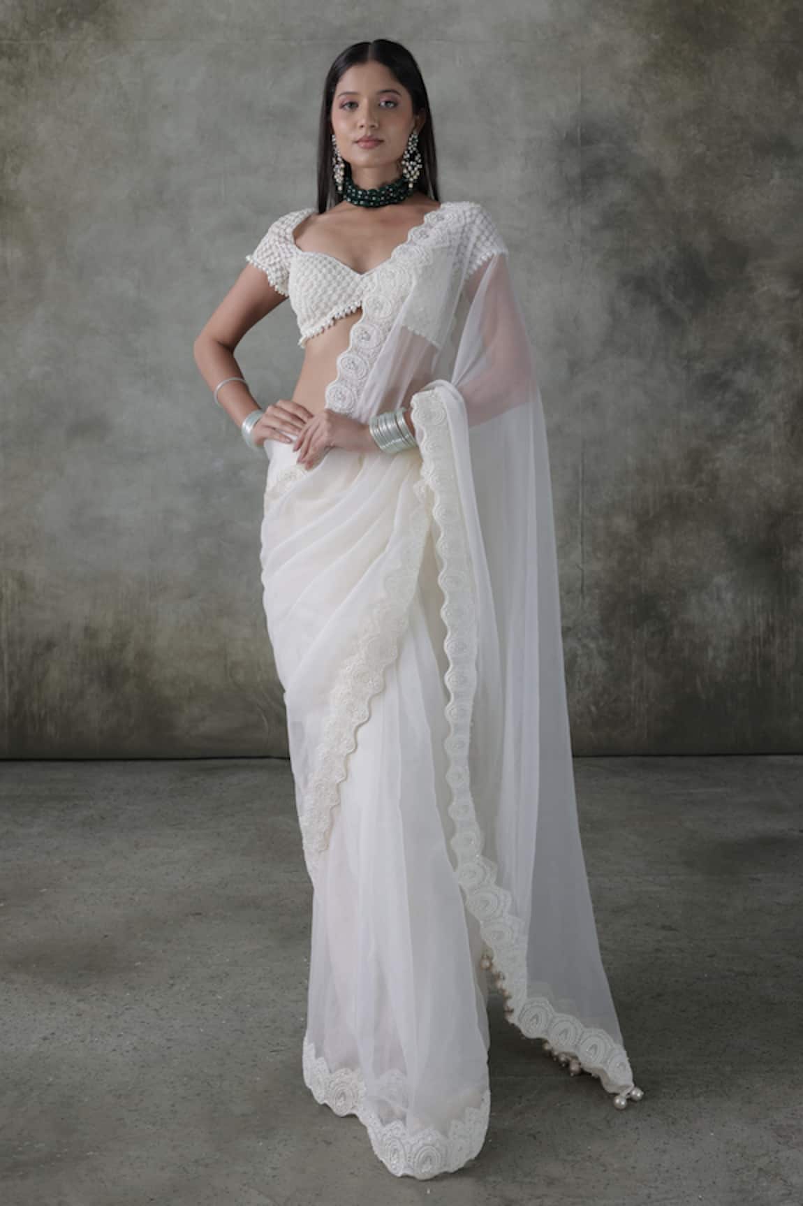 Premya By Manishii Pearl Embroidered Blouse With Saree 