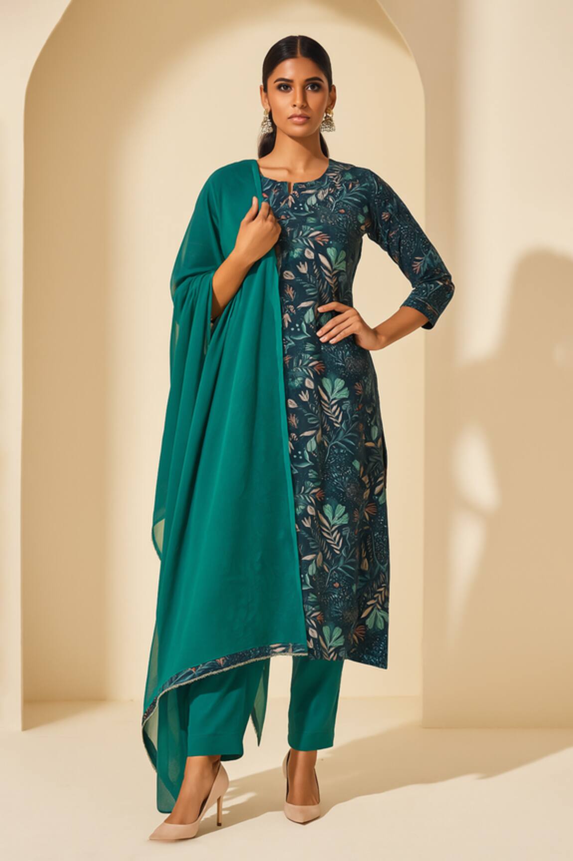 Thee Modern Roots Fern Printed Kurta Set 