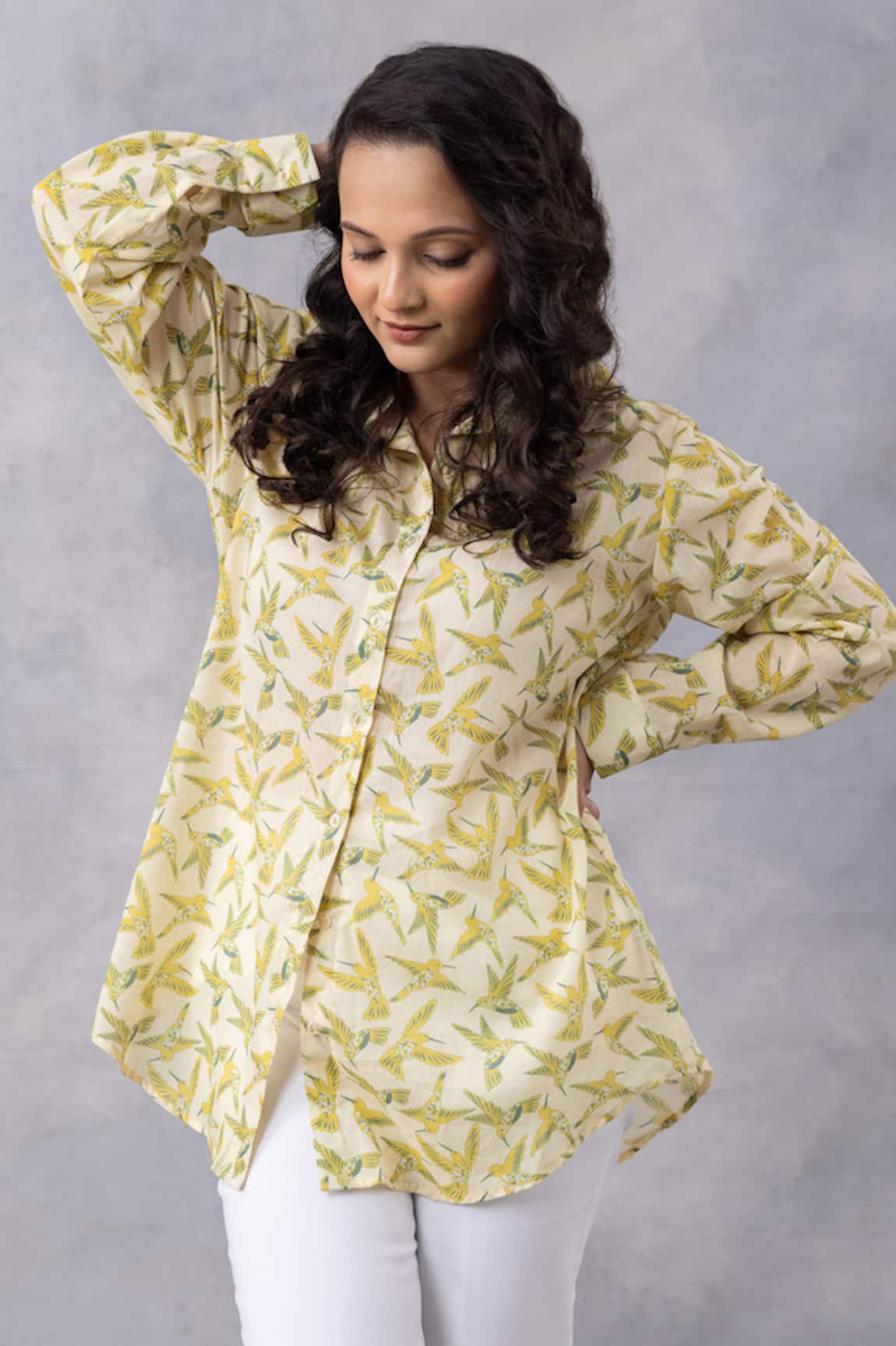 Thee Modern Roots Buttercup Floral Flight Cotton Mul Printed Shirt 