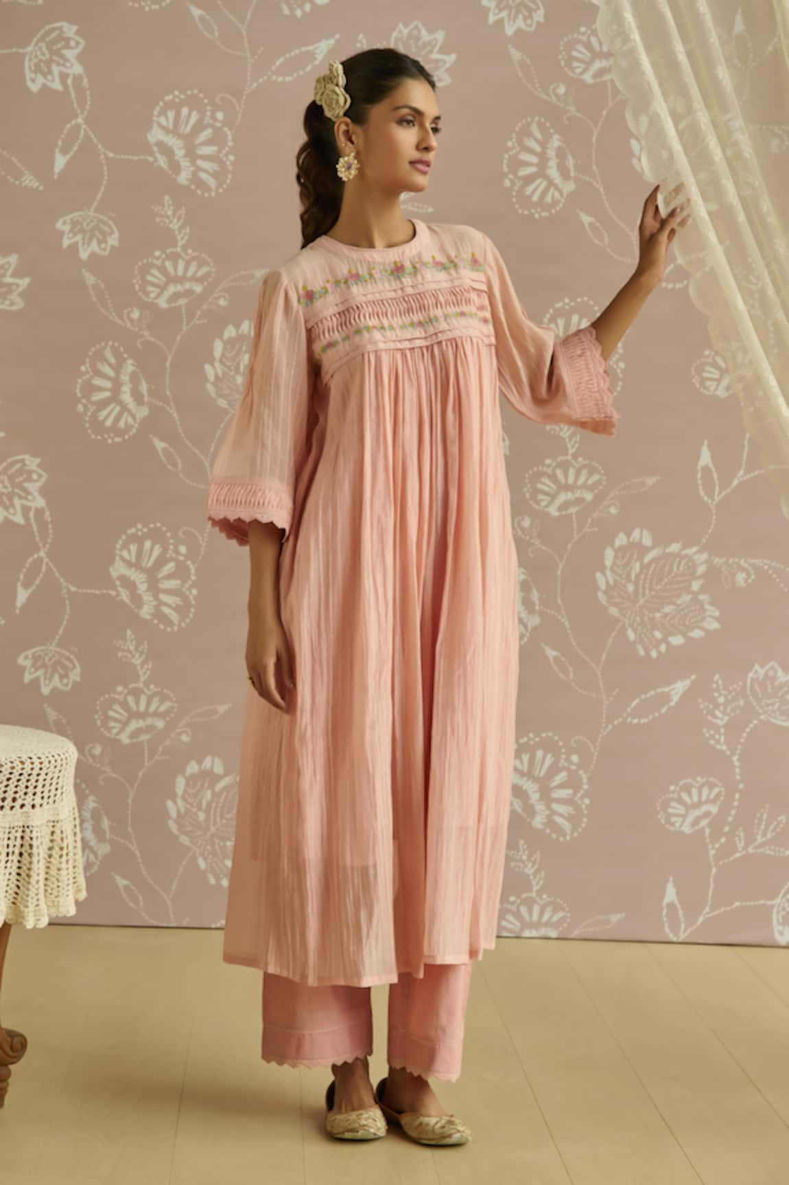 Kritika Dawar Rosa Self Stripe Floral Pattern Tunic 