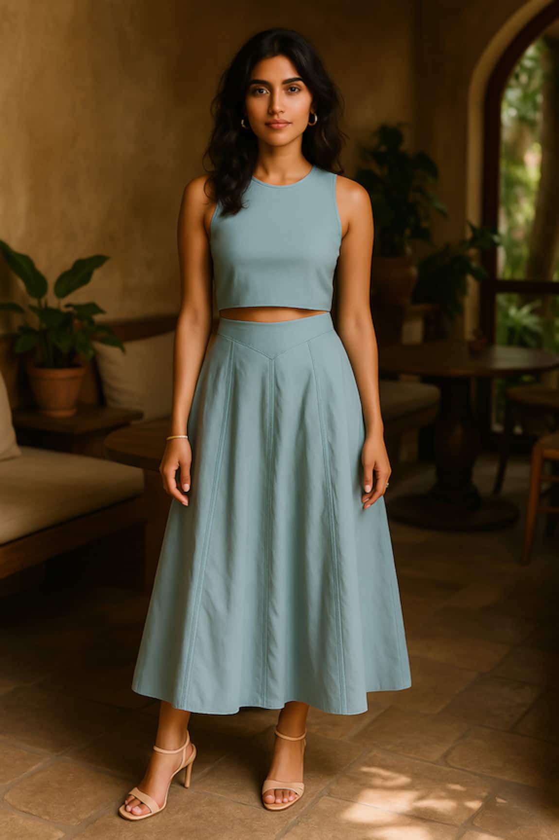 Ozel Light Blue Designer Skirt & Top Set 