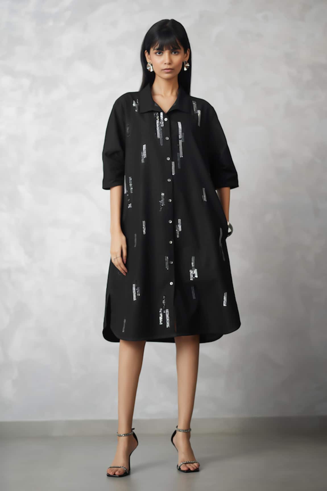 Nachiket Barve Black Denim Skyline Bubble Dress 