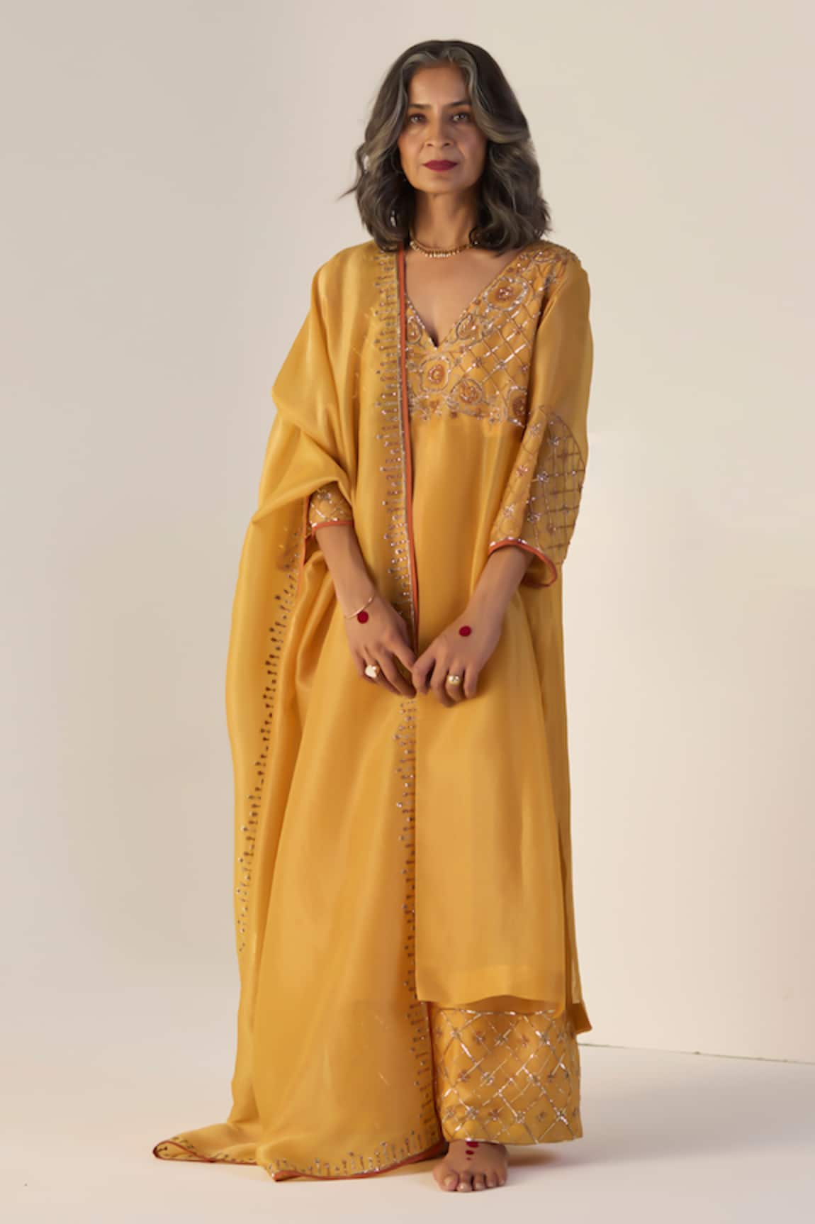 Sarang Kaur Yellow Badla Kurta Set 