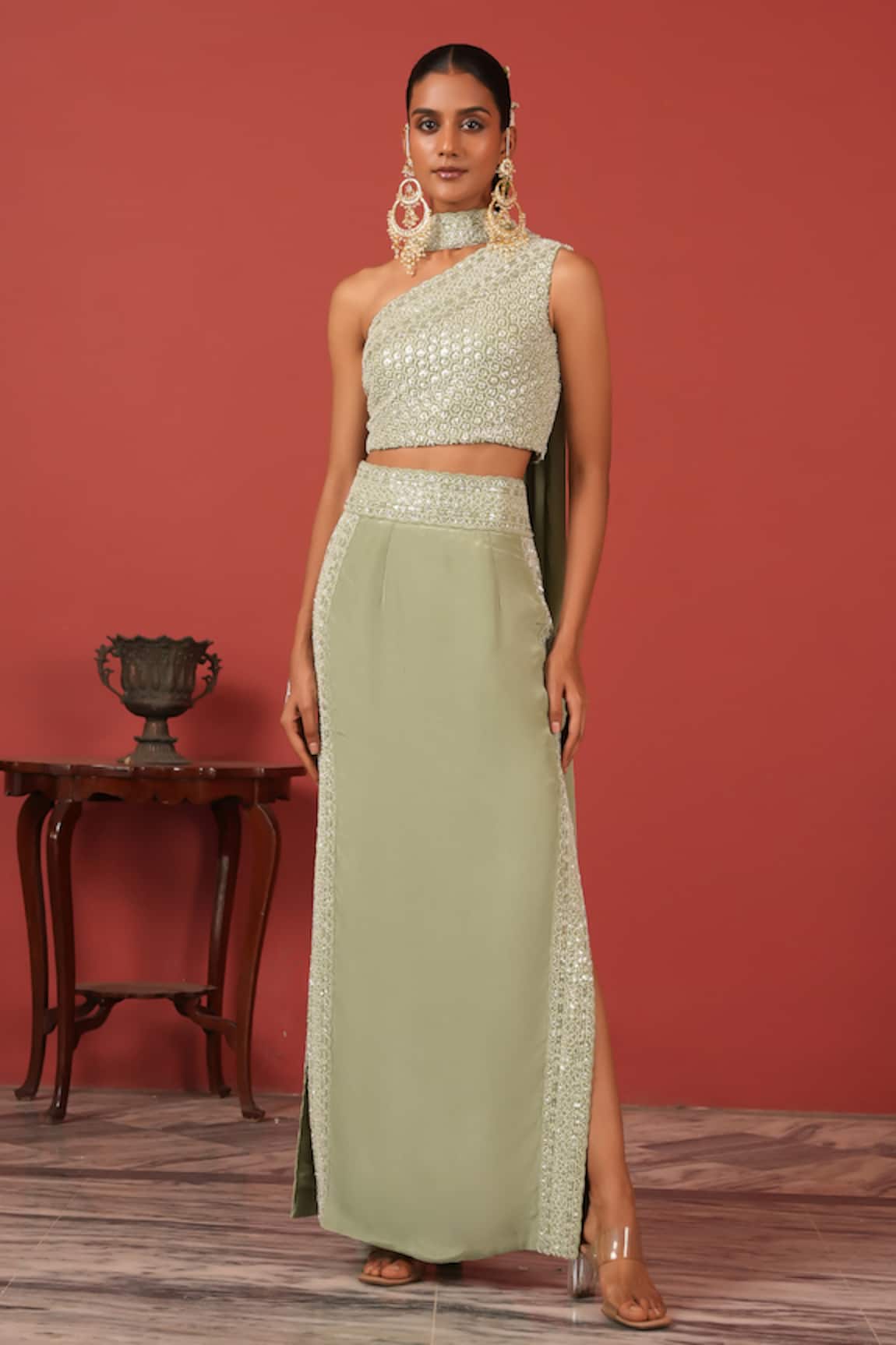 Suruchi Parakh Embroidered Top With Straight Skirt 