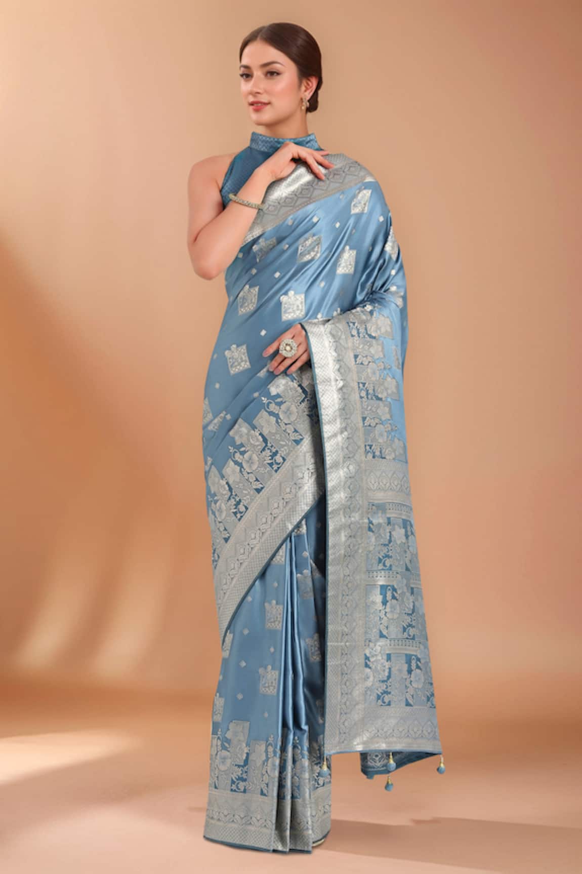 Samyukta Singhania Zari Woven Blue Banarasi Silk Saree With Blouse 