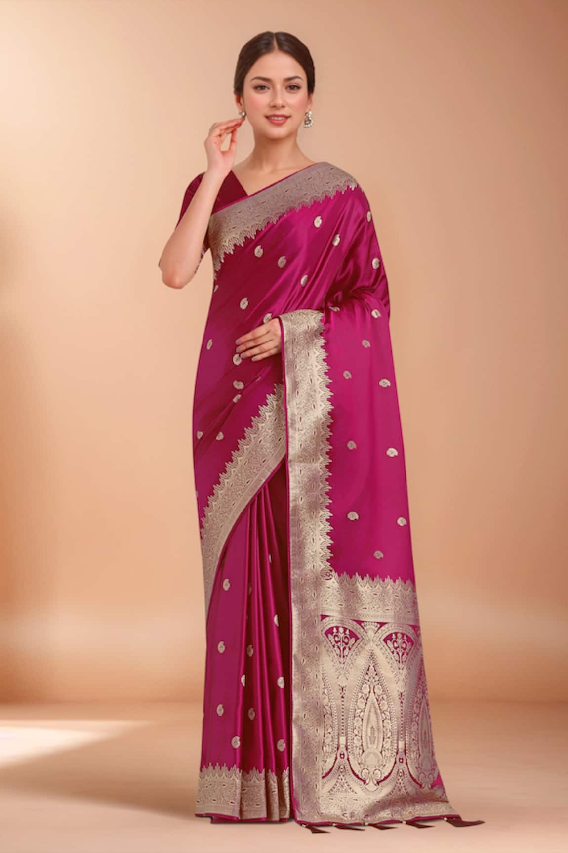 Samyukta Singhania Pink Zari Woven Banarasi Silk Saree With Blouse 