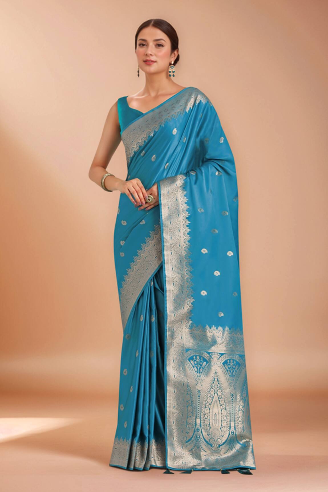 Samyukta Singhania Blue Zari Woven Banarasi Silk Saree With Blouse 