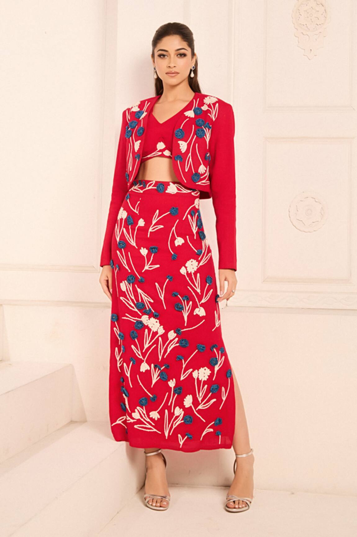 Nirmooha Flower Embroidered Open Jacket 